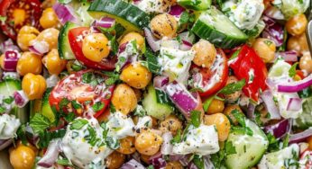 Chickpea Greek Salad with Tzatziki Dressing A Veggie Protein Delight