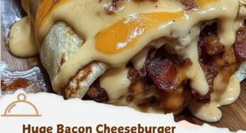 Huge Bacon Cheeseburger Burrito with Bacon & Creamy Cheese Sauce