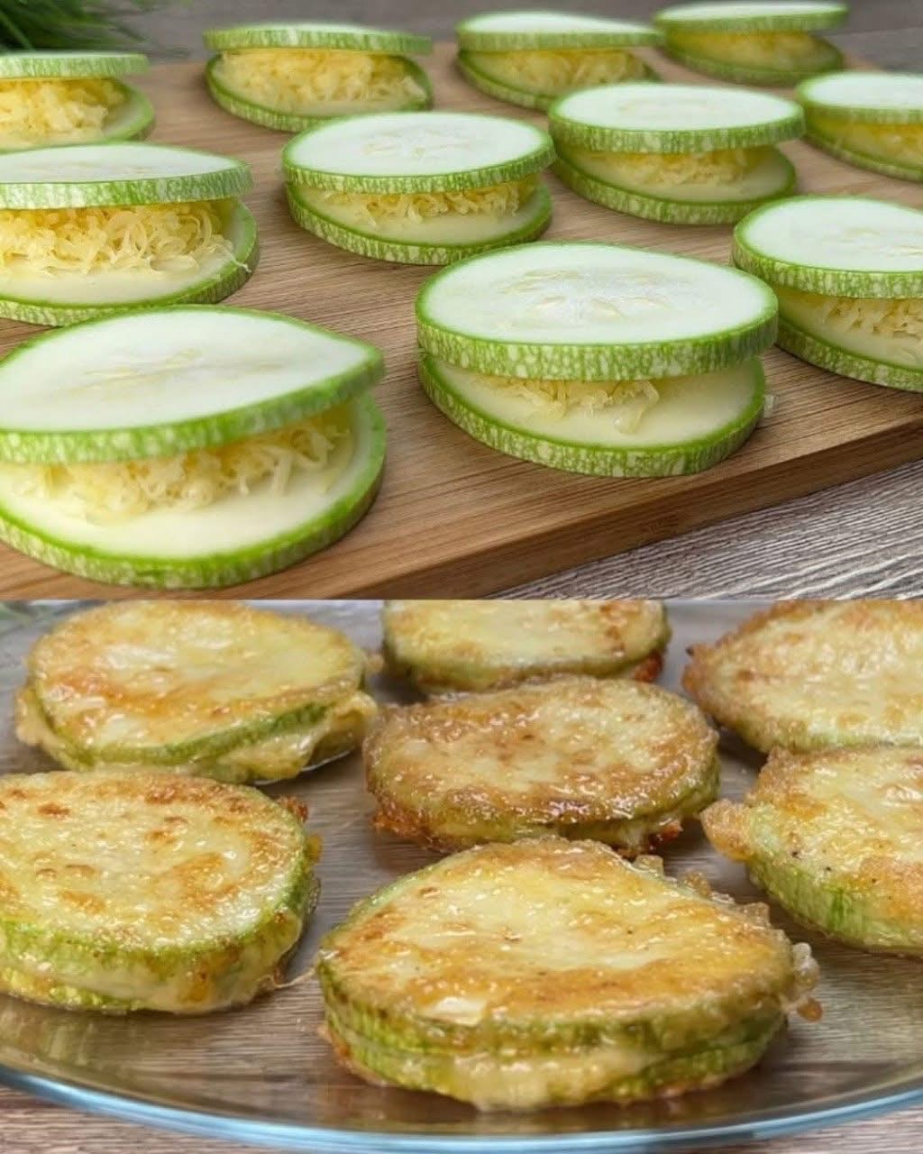 CRISPY PAN FRIED ZUCCHINI WITH CHEESY TOPPING