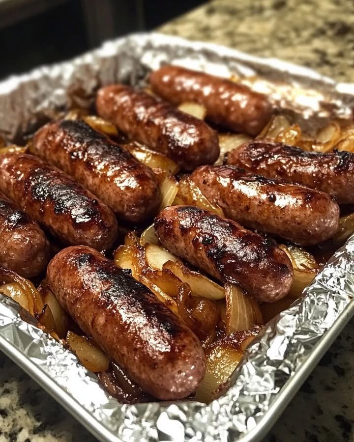 Baked Sausages with Caramelized Onions