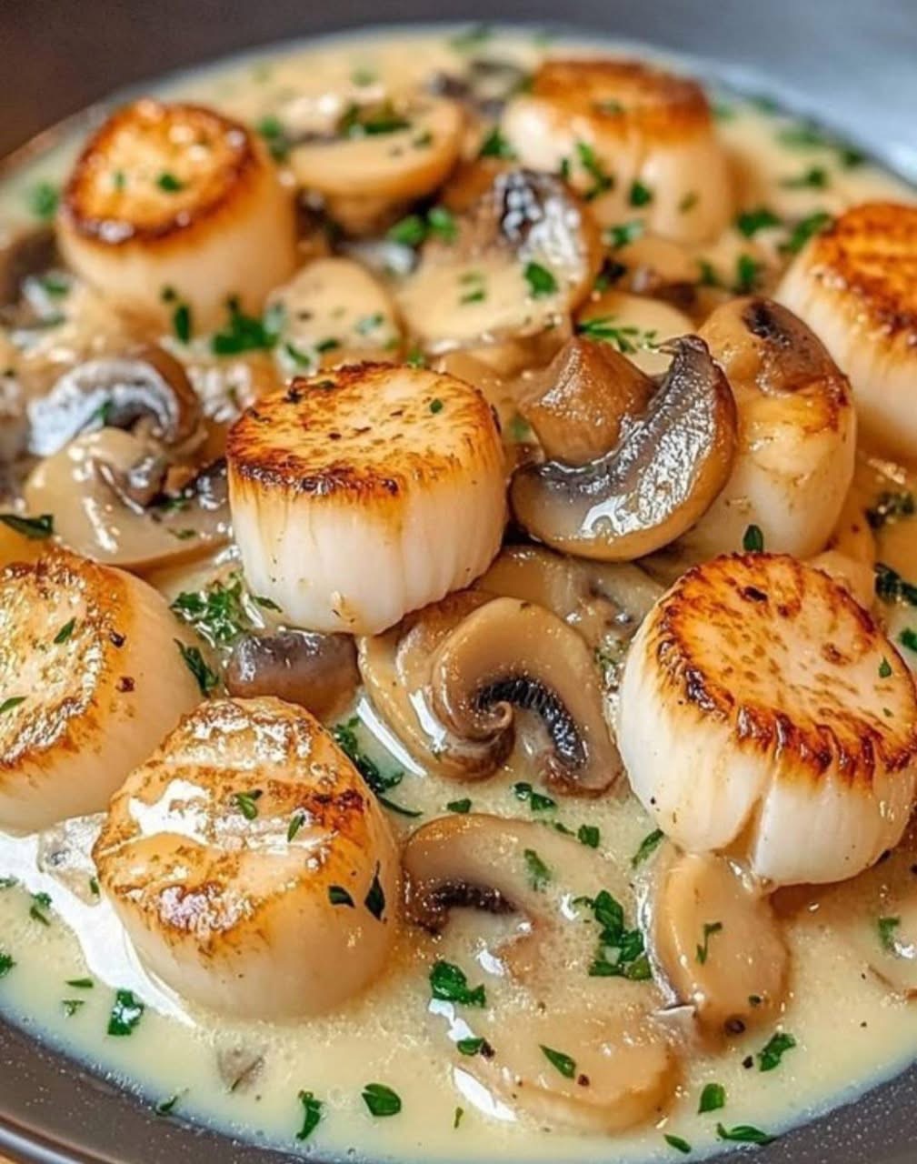 Pan-Seared Scallops with Creamy Garlic Mushroom Sauce