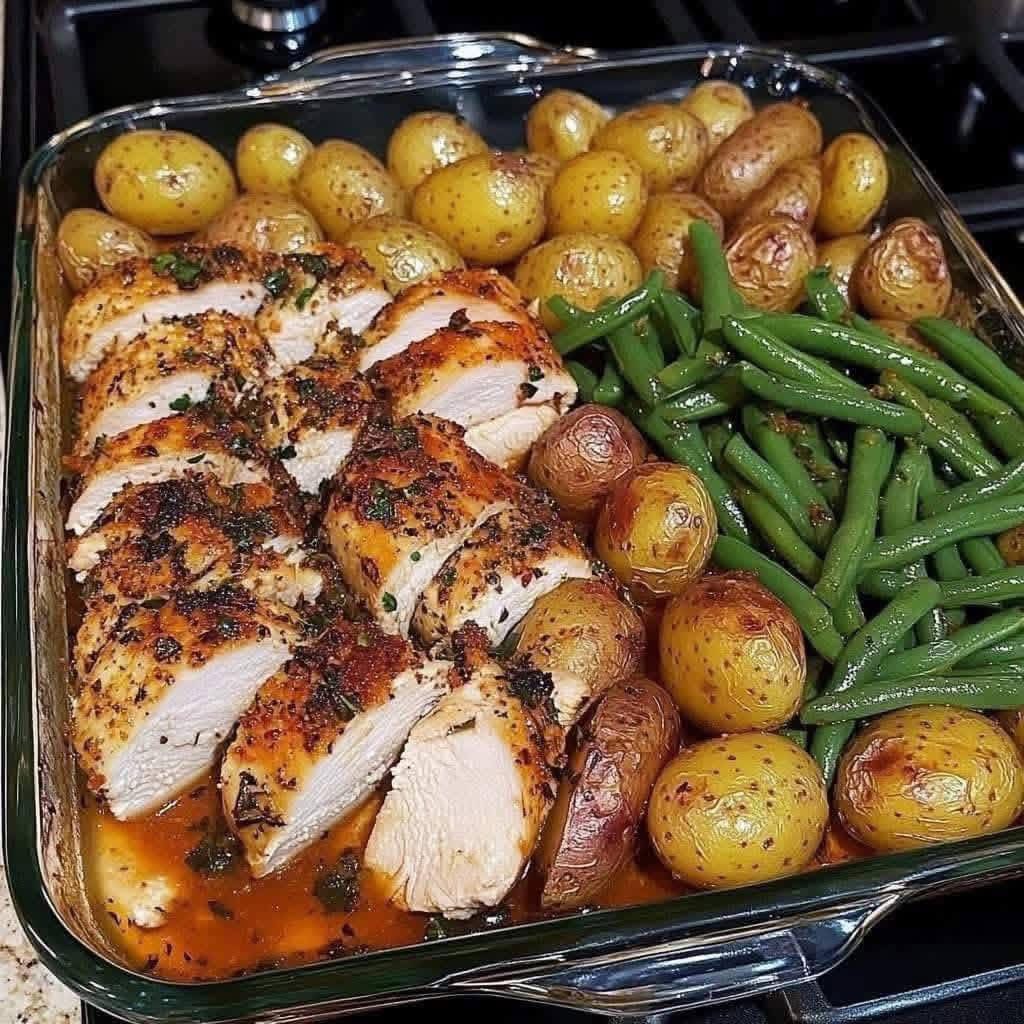Oven Baked Chicken with Potatoes and Green Beans