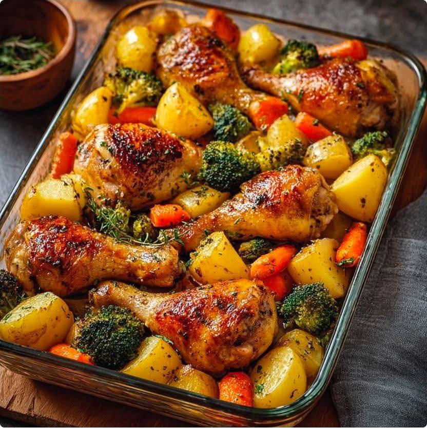 Baked Chicken with Potatoes, Carrots & Broccoli Easy One-Pan Dinner