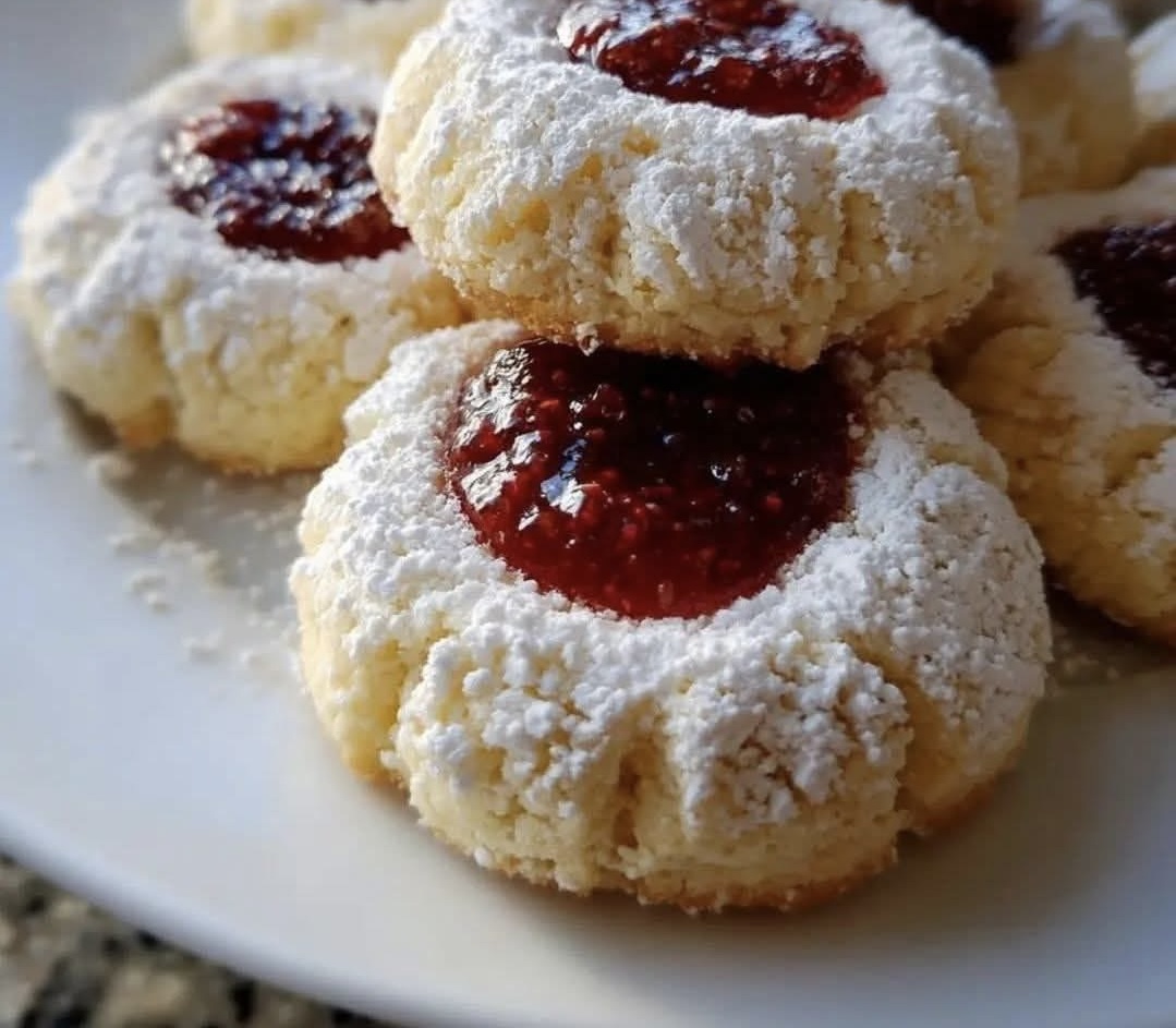 RASPBERRY ALMOND SNOW COOKIES