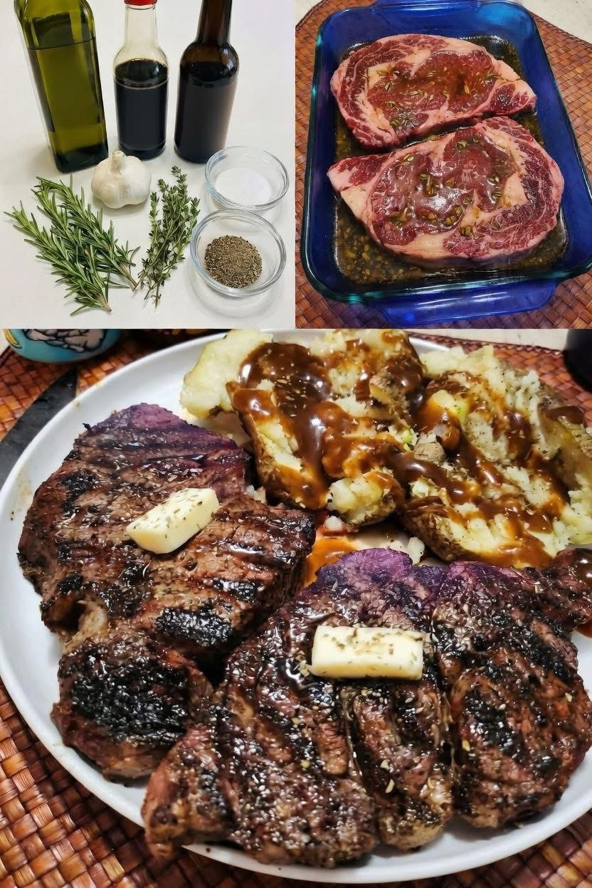 Classic Marinated Ribeye Steak with Garlic Herb Butter