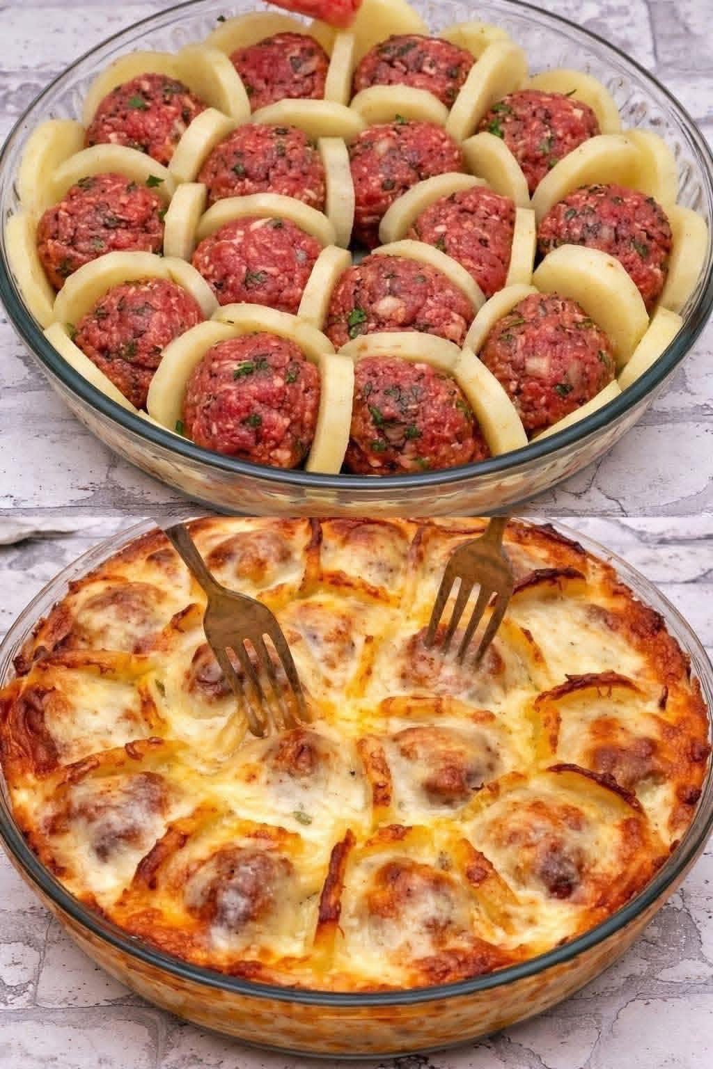 Cheesy Meatball Potato Bake