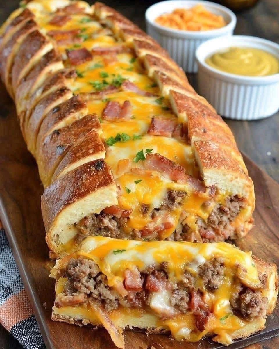 Cheesy Stuffed Meat Bread (Savory Stuffed Loaf)