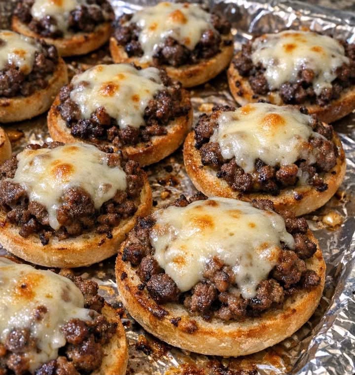 Cheesy Beef English Muffin Melts