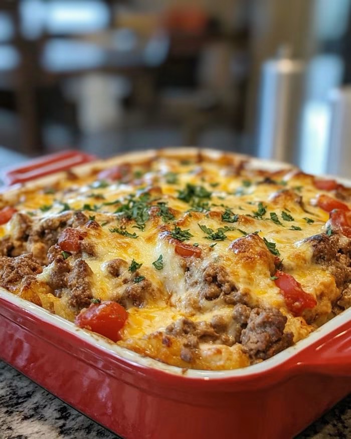 Cheesy Ground Beef and Tomato Casserole