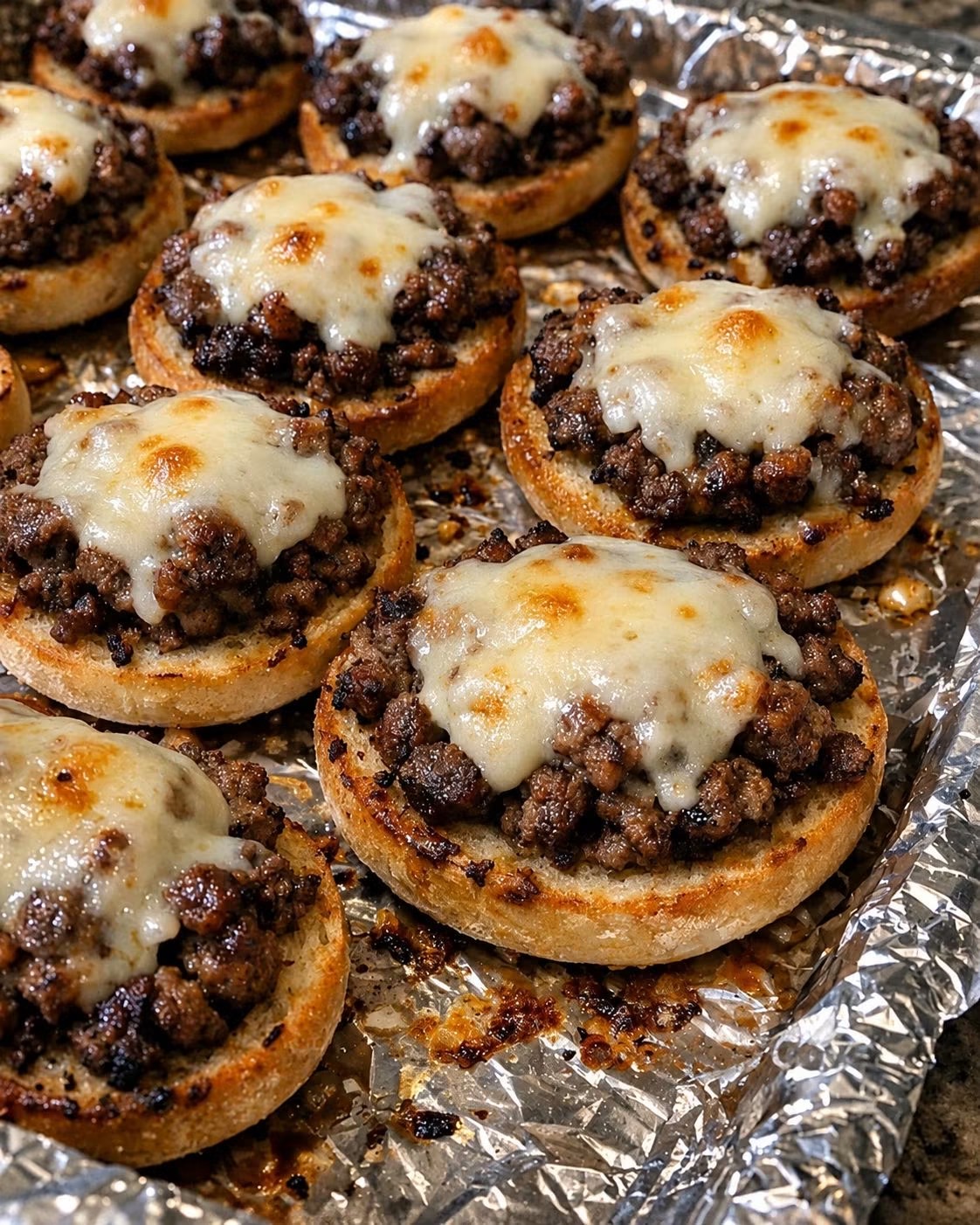 Cheesy Beef English Muffin Melts