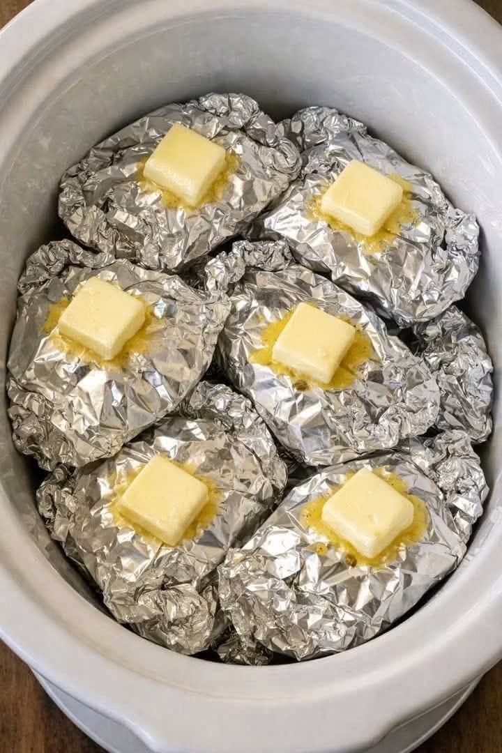 Slow Cooker Garlic Butter Foil Potatoes