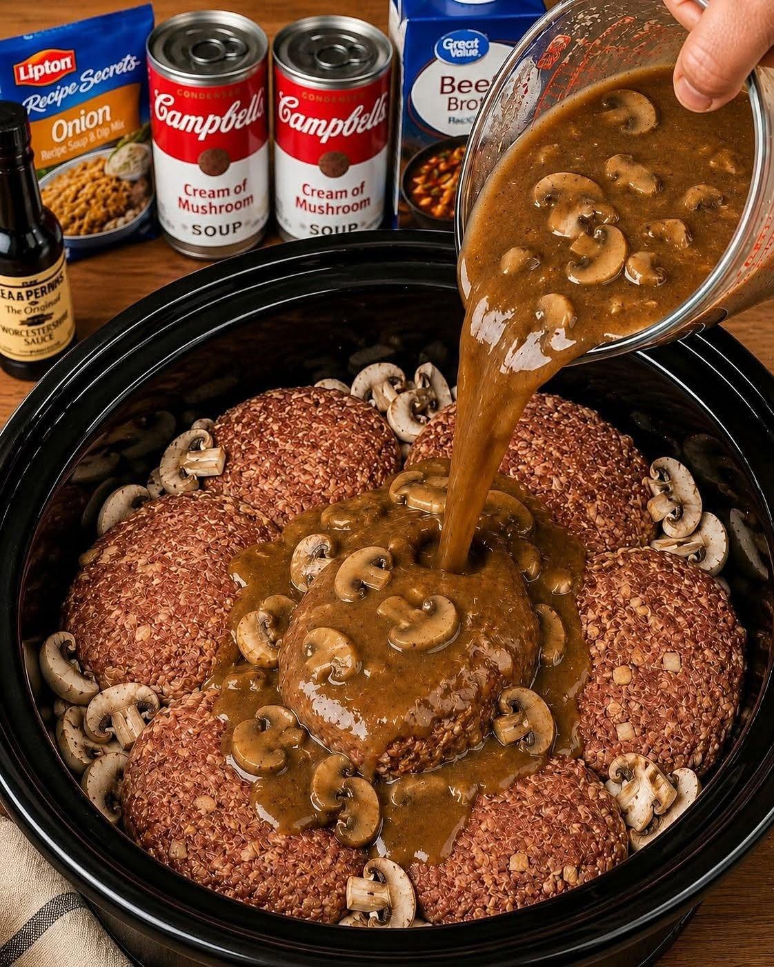Slow Cooker Salisbury Steak Meatballs with Mushroom Gravy