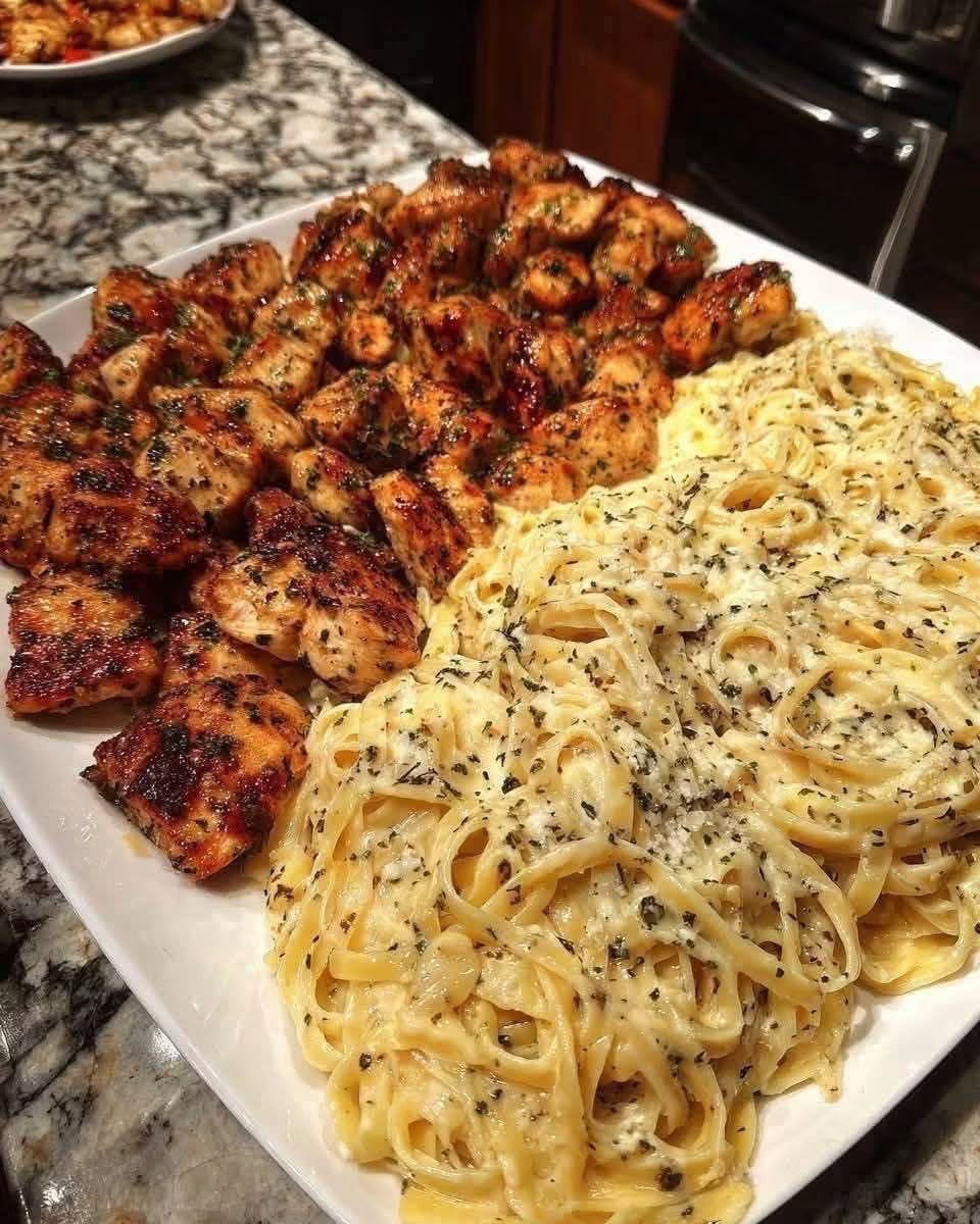 Creamy Garlic Parmesan Pasta with Juicy Cajun Chicken Bites