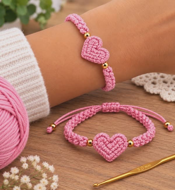 Crochet Heart Bracelet Pattern