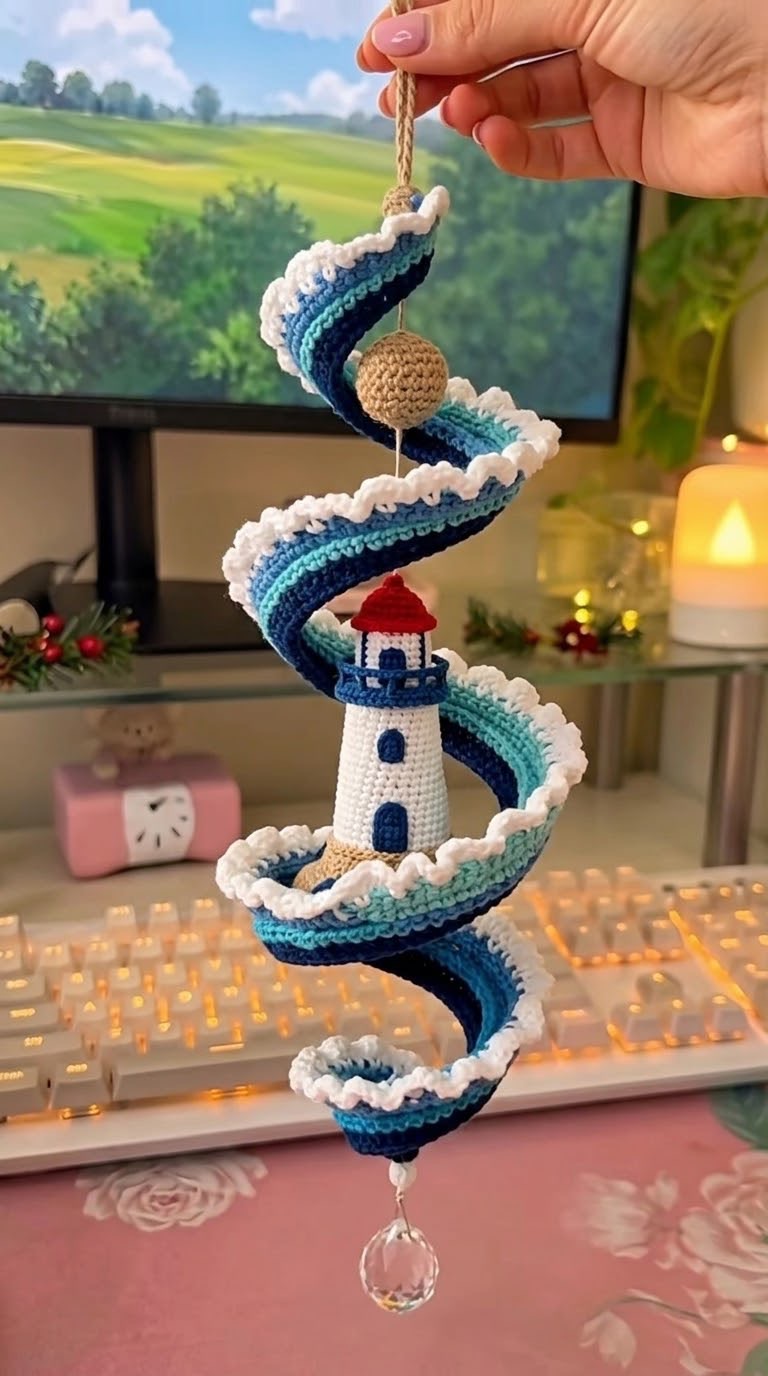 Spiral Lighthouse Hanging OrnamentFinished size