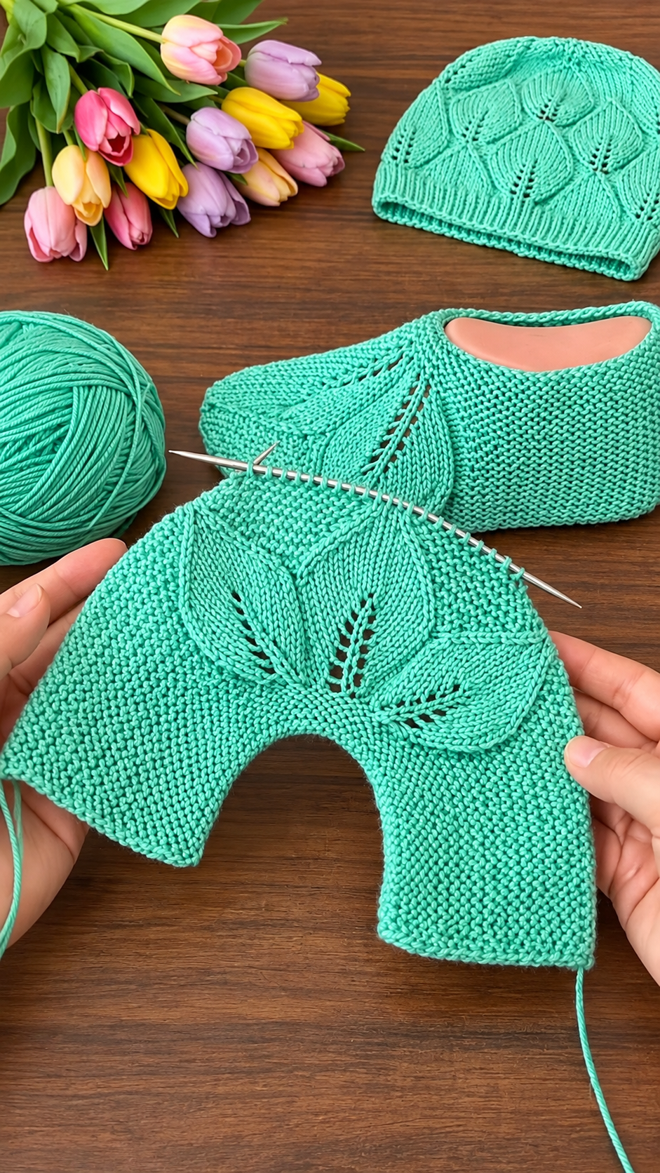 Leaf Lace Knit Slippers Pattern
