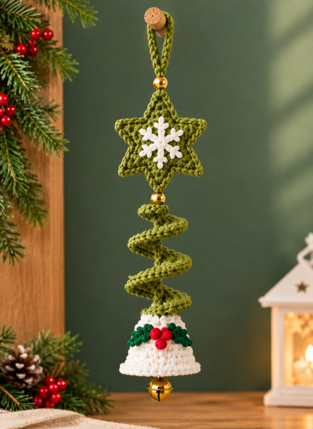 Crochet Christmas Star Spiral Bell Ornament