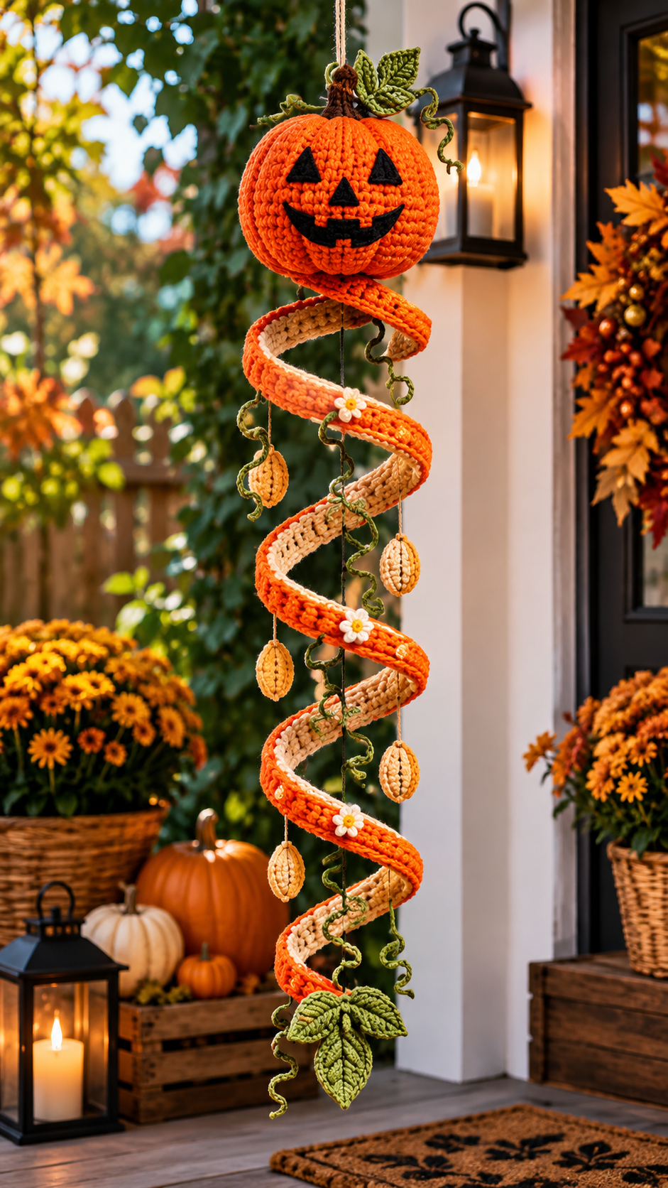 Crochet Halloween Pumpkin Spiral Hanging Ornament Pattern