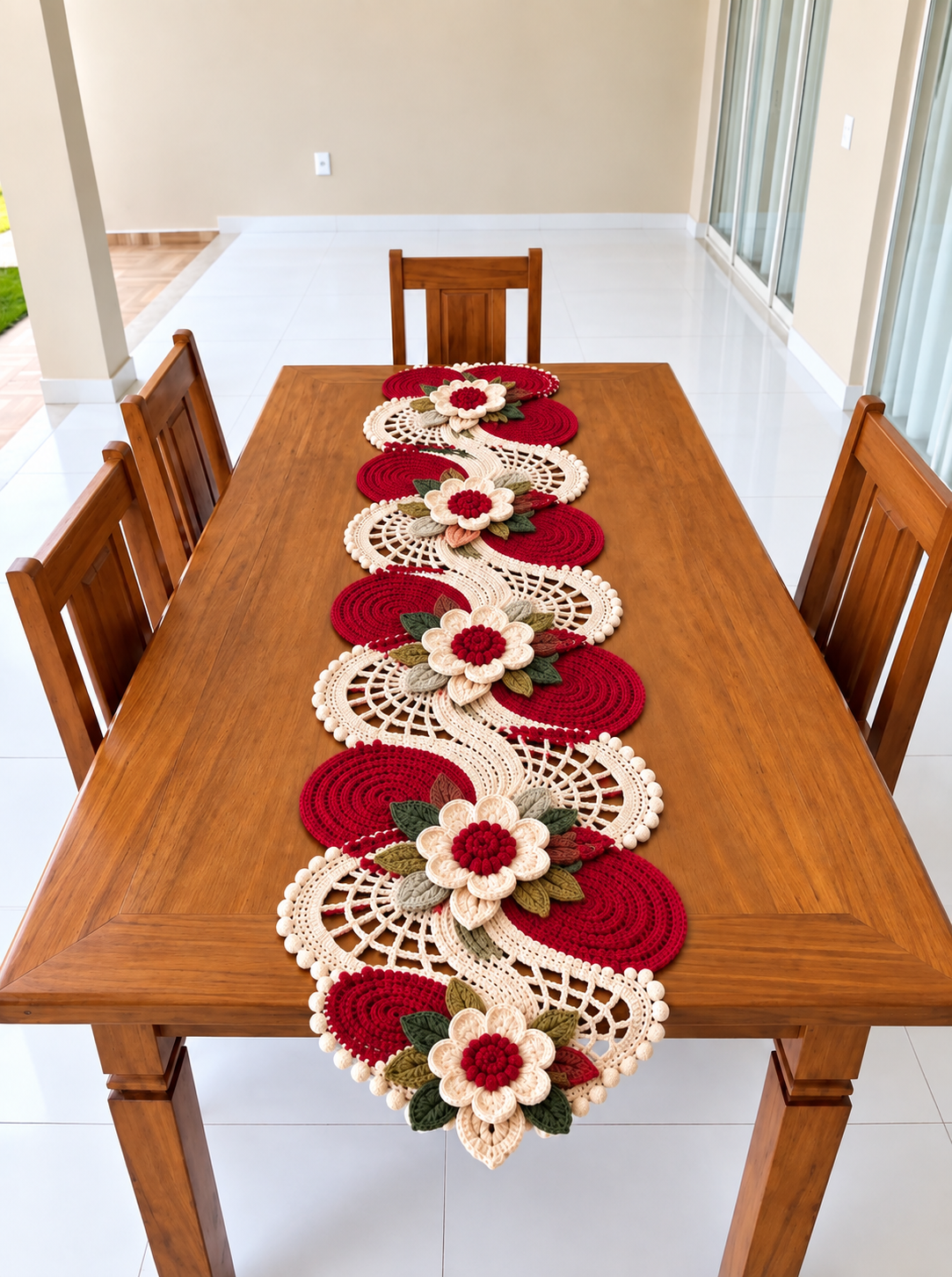 Elegant Floral Crochet Table Runner