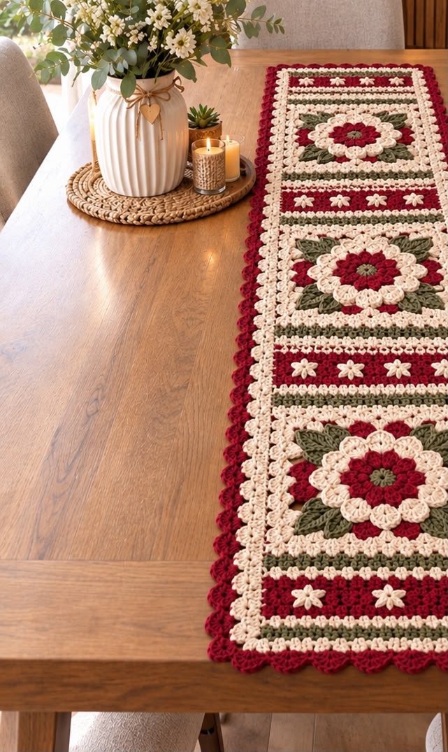 Elegant Floral Crochet Table Runner