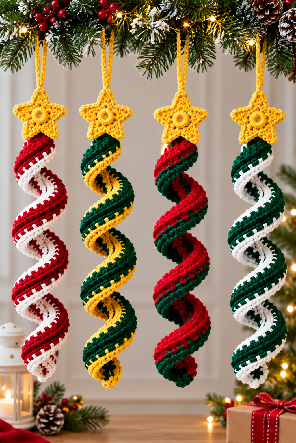 Crochet Christmas Spiral Star Ornaments
