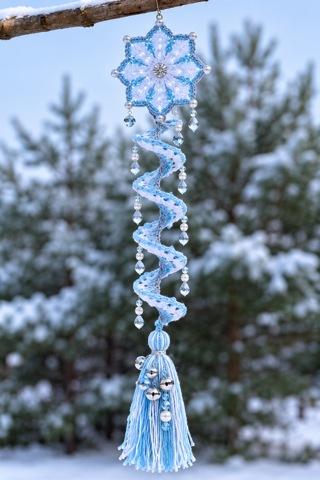 Crochet Snowflake Spiral Hanging Ornament Pattern