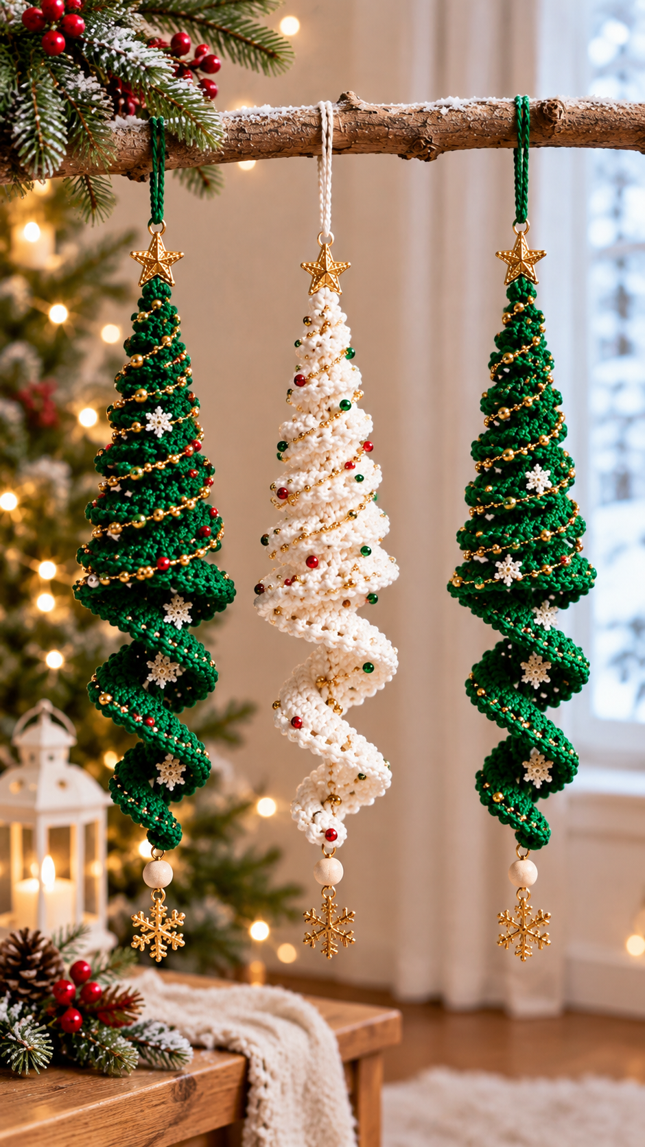 Crochet Christmas Spiral Tree Hanging Ornament