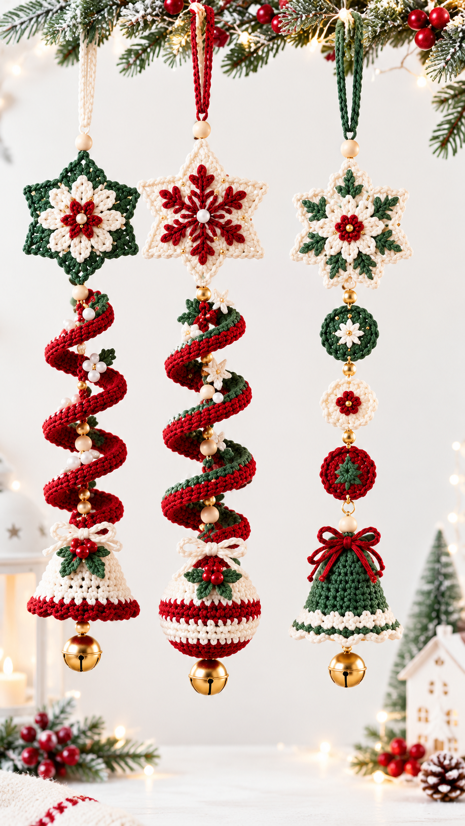 Christmas Crochet Spiral Hanging Ornament Collection