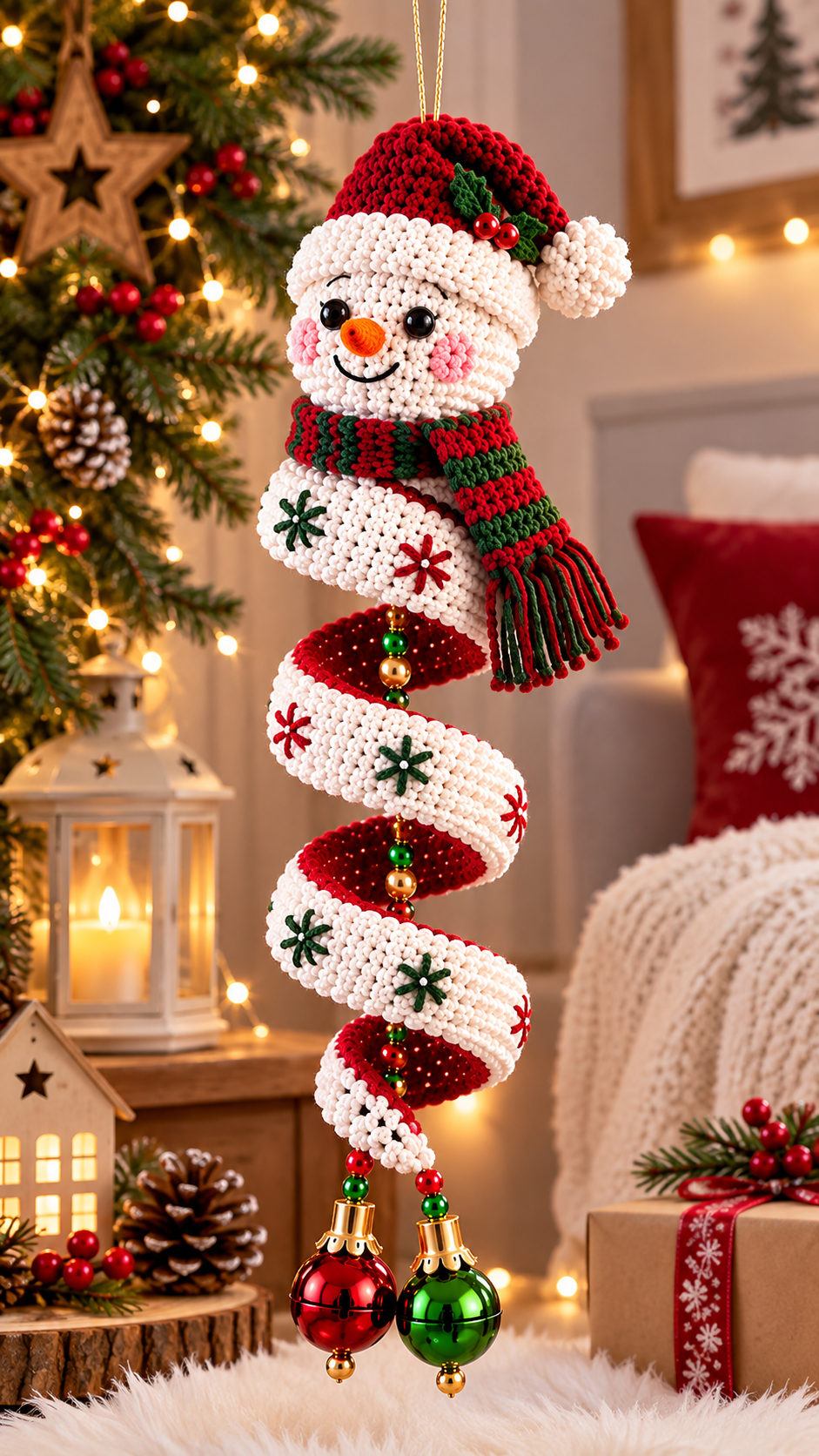 Crochet Christmas Snowman Spiral Hanging Ornament Pattern